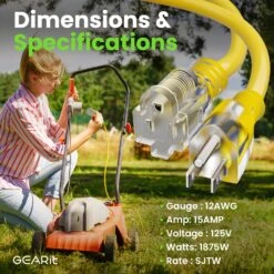 12/3 SJTW Outdoor Extension Cord Yellow, 100 Feet(Gearit Extension Cord 12 3 100 Feet Extra Heavy Duty Sjtw With Lighted End For Outdoor Indoor All Purpose Weather Resistant 12 Gauge 3 Prong Extension Great For Contractor Garden And Appliances) 16 12/3 SJTW Outdoor Extension Cord Yellow, 100 Feet(Gearit Extension Cord 12 3 100 Feet Extra Heavy Duty Sjtw With Lighted End For Outdoor Indoor All Purpose Weather Resistant 12 Gauge 3 Prong Extension Great For Contractor Garden And Appliances) -GEARit Store GI SJTW 100FT YL 6.1
