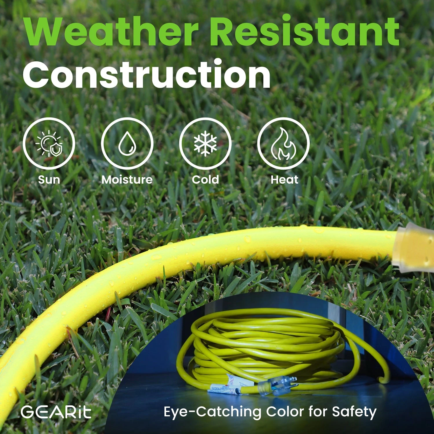 12/3 SJTW Outdoor Extension Cord Yellow, 100 Feet(Gearit Extension Cord 12 3 100 Feet Extra Heavy Duty Sjtw With Lighted End For Outdoor Indoor All Purpose Weather Resistant 12 Gauge 3 Prong Extension Great For Contractor Garden And Appliances) 9 12/3 SJTW Outdoor Extension Cord Yellow, 100 Feet(Gearit Extension Cord 12 3 100 Feet Extra Heavy Duty Sjtw With Lighted End For Outdoor Indoor All Purpose Weather Resistant 12 Gauge 3 Prong Extension Great For Contractor Garden And Appliances) - Image 9