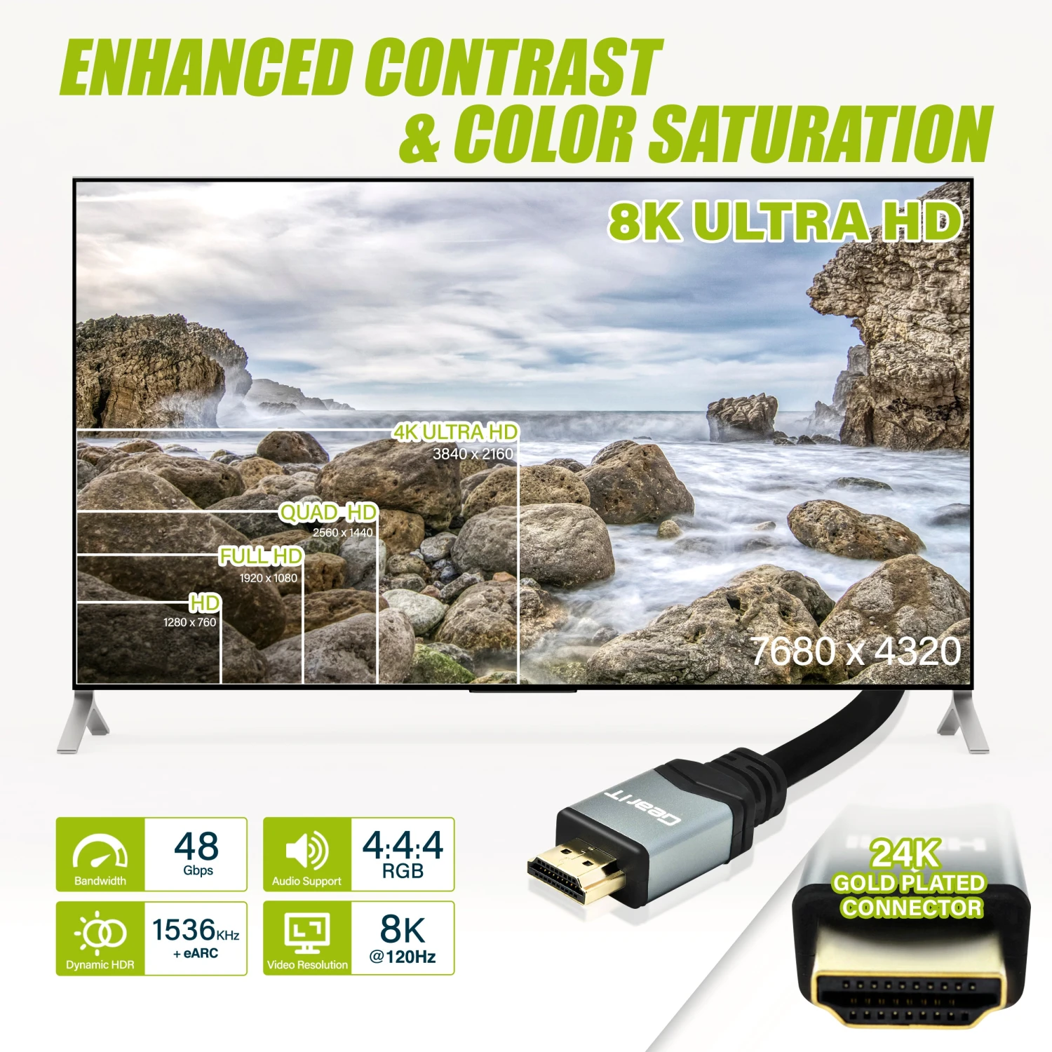 HDMI 2.1 Ultra High Speed 8K, 48Gbps, Resolution 120Hz With HDR Support(Gearit 8k Hdmi 2 1 Cable 8k Hdmi Ultra High Speed 48gbps Resolution 120hz With Hdr Support) 3 HDMI 2.1 Ultra High Speed 8K, 48Gbps, Resolution 120Hz With HDR Support(Gearit 8k Hdmi 2 1 Cable 8k Hdmi Ultra High Speed 48gbps Resolution 120hz With Hdr Support) - Image 3