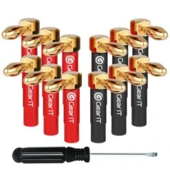 6 Pairs Right Angle Pin Type Speaker Banana Plugs(Gearit Speaker Banana Plugs 90 Degree Pin Plug Type Pvc Insulated Gold Plated Connectors 6 Pair 12 Pieces)