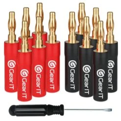 6 Pairs 4mm Pin Screw Type Speaker Banana Plugs(Gearit Speaker Banana Plugs 4mm Pin Plug Screw Type Pvc Insulated Gold Plated Connectors 6 Pair 12 Pieces)